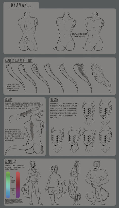 Dravarii species sheet with body info.